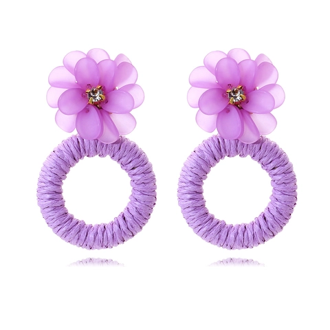 Oorbellen Met Harsbloem En Handgeweven Raffia Ring Boho Stijl Zomervakantie Voor Dames