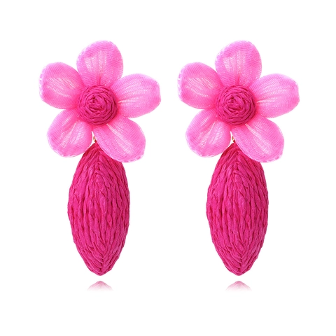 Handgefertigte Raffia Blumen Ohrhänger Mesh Blütenblätter Gewebte Böhmische Urlaubsstil Elegante Schmuck Für Frauen
