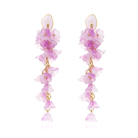 Boucles Oreilles Pendantes Longues Gland Alliage Zinc Fleur Verre Strass Style Vacances Fait Main Bijoux Floraux Élégants