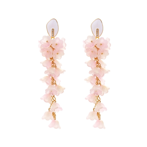 Boucles Oreilles Pendantes Longues Gland Alliage Zinc Fleur Verre Strass Style Vacances Fait Main Bijoux Floraux Élégants