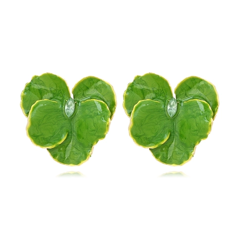Flower Leaf Stud Earrings Vintage Colorful Enamel Rhinestone Alloy With Stainless Steel Earring Post For Women
