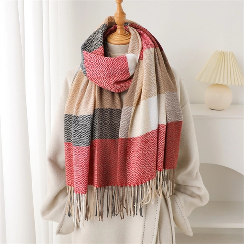 Sciarpa Invernale Patchwork A Quadri Imitazione Cashmere Nappa Scialle Caldo Versatile Elegante Grande Avvolgente Moda Per Donne