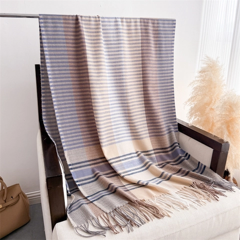 Sciarpa A Righe E Quadri Scialle In Poliestere Caldo Inverno Lungo Frangia Donne Elegante Versatile