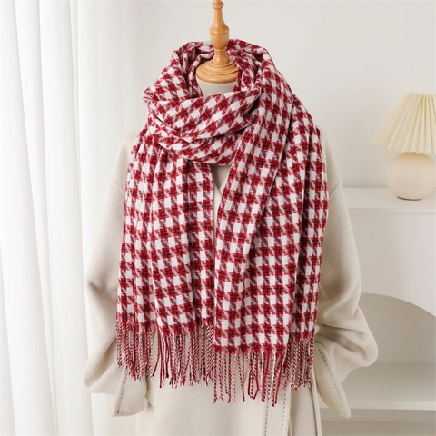 Hahnentritt Schal Stola Weiches Polyester Warm Winter Lang Fransen Wrap Klassisch Elegant Für Damen