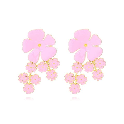 Pendientes Colgantes Florales Aleación Zinc Esmalte Aceite Goteo Flor Estilo Pastoral Joyería Para Mujeres