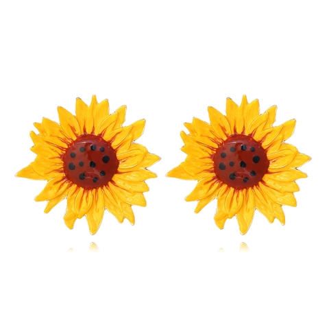 Orecchini A Perno Girasole Lega Smalto Goccia Olio Floreale Pastorale Estate Stile Dolce Moda Gioielli Per Donne