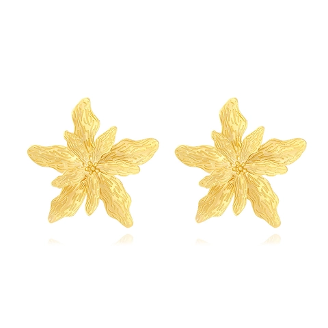 Flower Stud Earrings Zinc Alloy Textured Multi-layer Petals Retro Minimalist Metallic Jewelry For Women