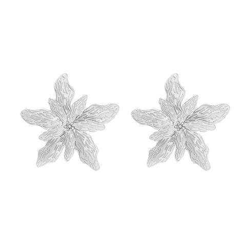 Flower Stud Earrings Zinc Alloy Textured Multi-layer Petals Retro Minimalist Metallic Jewelry For Women