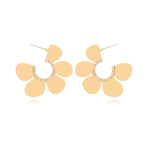 Orecchini A Forma Di Fiore Lega Imitazione Perla Artificial Intarsiata Texture Metallica Eleganti Borchie Per Donne