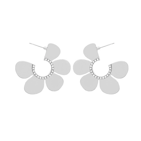 Orecchini A Forma Di Fiore Lega Imitazione Perla Artificial Intarsiata Texture Metallica Eleganti Borchie Per Donne