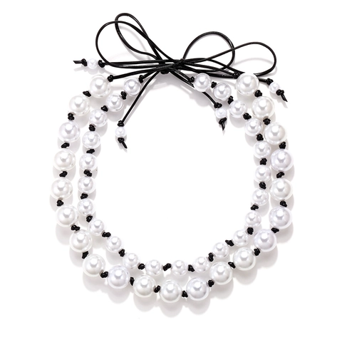 Collana Di Künstliche Perle Sintetiche A Strati Esagerata Con Cordino In Pelle PU Fiocco Fatto A Mano Gioielli Vintage Per Donna