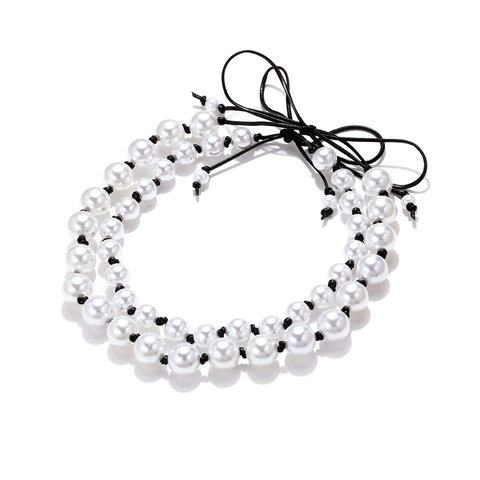 Collana Di Künstliche Perle Sintetiche A Strati Esagerata Con Cordino In Pelle PU Fiocco Fatto A Mano Gioielli Vintage Per Donna