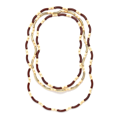 Layered Necklace Beaded Stackable Wooden Resin And Metal Bamboo Joint Tube Beads Bohemian Jewelry For Women Fashion Retro