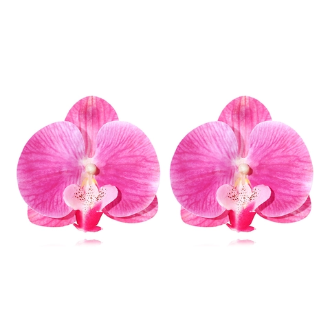 Realistic Orchid Flower Stud Earrings Simulated Satin Polyester Fiber Pastoral Style Vacation Fashion Jewelry For Women