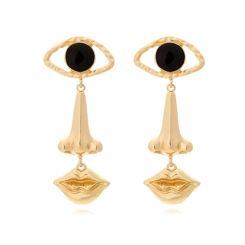 Surrealistische Auge Nase Lippen Fünf Sinne Hängeohrringe Zinklegierung Emaille Übertriebener Künstlerischer Schmuck Damen