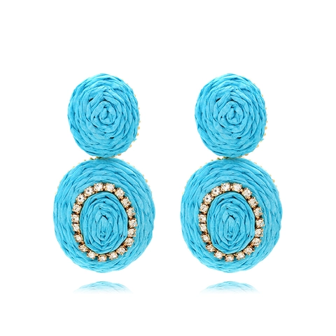Bohemian Raffia Gewebte Tropfenohrringe Mit Strass Geometrische Ovale Hängeohrringe Schmuck Für Frauen Sommer Strand Urlaub