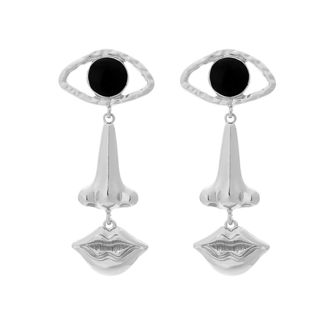 Surrealistische Auge Nase Lippen Fünf Sinne Hängeohrringe Zinklegierung Emaille Übertriebener Künstlerischer Schmuck Damen