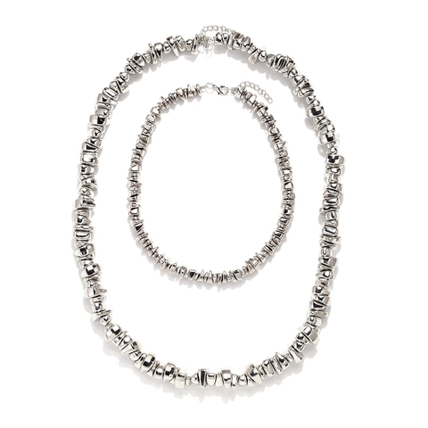 Collier Multirang Bohème Perles En Résine Argentée Métallique Irrégulières Chaîne De Clavicule Bijoux Géométriques Faits À Main