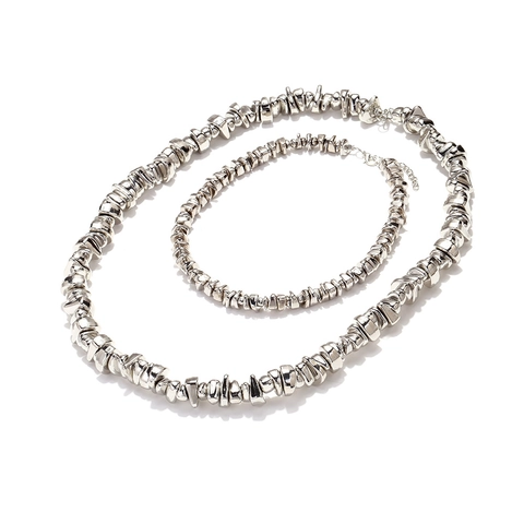 Collier Multirang Bohème Perles En Résine Argentée Métallique Irrégulières Chaîne De Clavicule Bijoux Géométriques Faits À Main