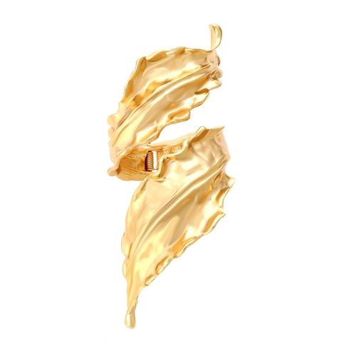 Alloy Leaf Bangle Vintage Exaggerated Textured Metallic Statement Bracelet Gold Silver Color Accessories