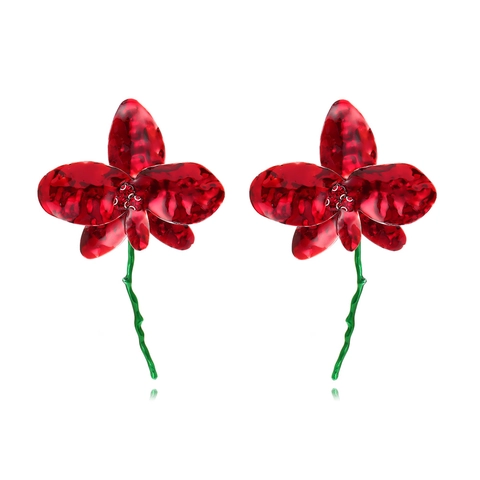Orecchini Pendenti Fiore Orchidea Metallo Smalto Petalo Floreale Esagerato Oversize Strass Gioielli Per Donna