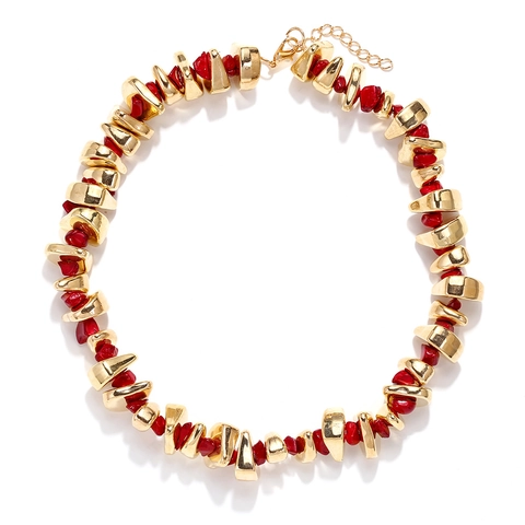Handmade Beaded Necklace Irregular Resin And Gold Tone Alloy Blocks Bohemian Statement Clavicle Chain For Women