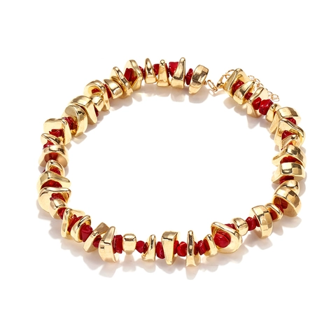 Handmade Beaded Necklace Irregular Resin And Gold Tone Alloy Blocks Bohemian Statement Clavicle Chain For Women