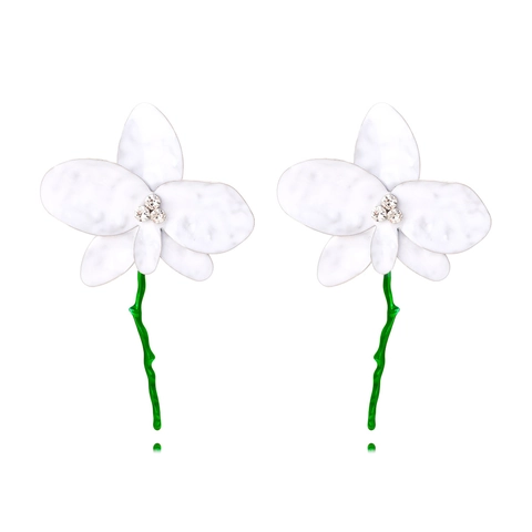 Orecchini Pendenti Fiore Orchidea Metallo Smalto Petalo Floreale Esagerato Oversize Strass Gioielli Per Donna