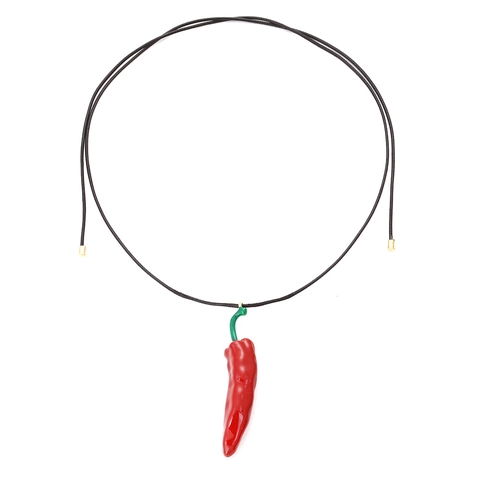 Mode Zinklegierung Emaille Rot Gelb Lila Chili Anhänger Halskette Für Damen Spaß Simulation Gemüse Essen Schmuck Lange Wachskordel Halskette
