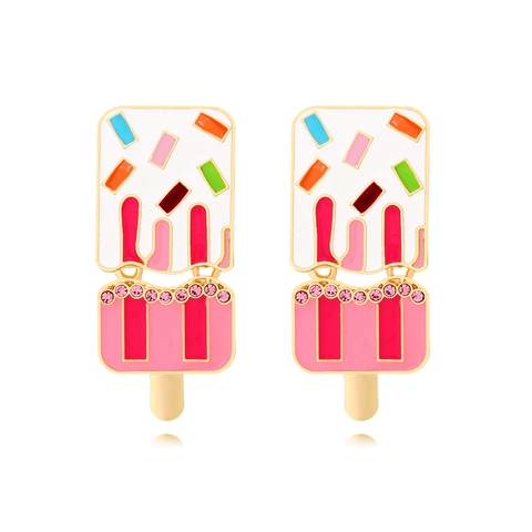 Pendientes De Helado Polo Con Poste De Acero Inoxidable Aleación Esmalte Rhinestone Verano Dulce Lindo Mujeres