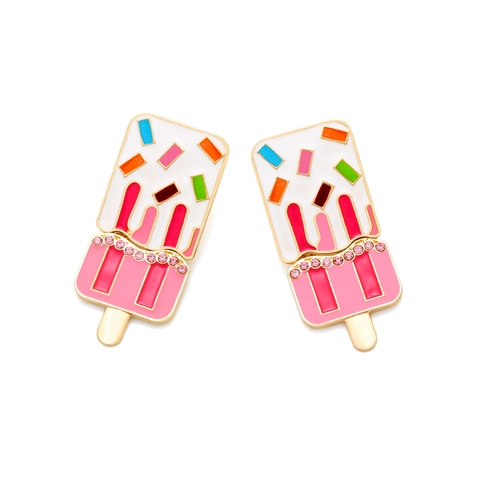 Pendientes De Helado Polo Con Poste De Acero Inoxidable Aleación Esmalte Rhinestone Verano Dulce Lindo Mujeres