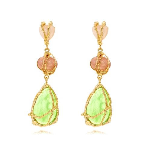 Water Drop Dangle Earrings Organic Texture Alloy Resin Three Tier Bohemia Style Fashion Long Statement For Women