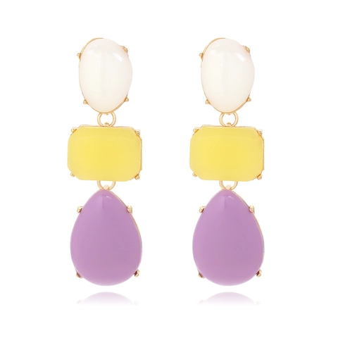 Geometric Tiered Dangle Earrings Colorful Resin Zinc Alloy Jelly Color Waterdrop Shape Fashion Jewelry For Women