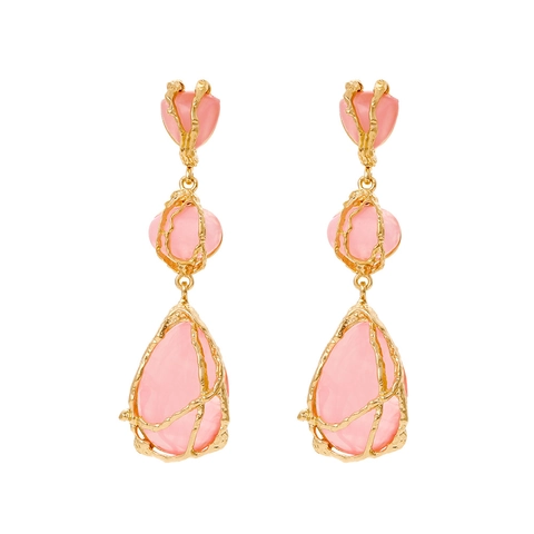 Water Drop Dangle Earrings Organic Texture Alloy Resin Three Tier Bohemia Style Fashion Long Statement For Women