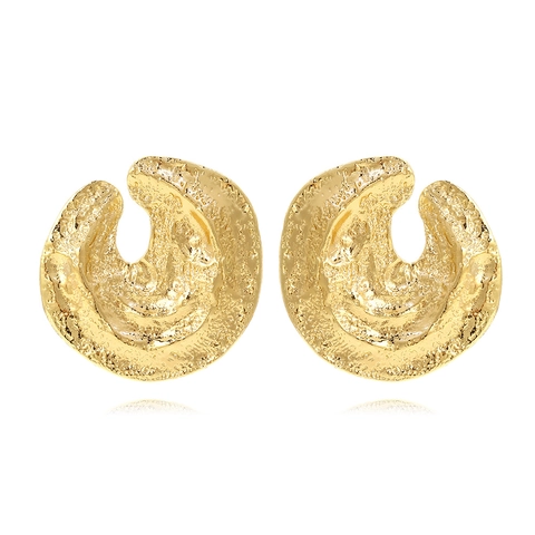 Large Textured Round Hoop Earrings Vintage Geometric C Shape Hollow Zinc Alloy Minimalist Fashion Jewelry For Women