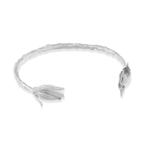Flower Bud Tulip Branch Texture Open Cuff Bangle Alloy Bracelet Vintage Natural Design Adjustable Jewelry