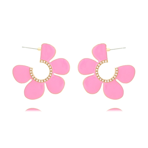 Bloemblad Oorknopjes Emaille Kleurrijk C Vormig Floraal Met Imitatieparel Zoete Sieraden Voor Dames