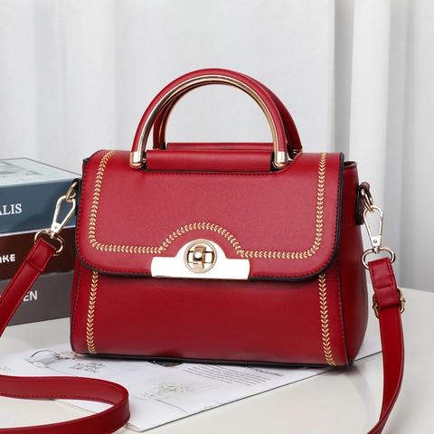Damen Mode PU Leder Kleine Quadratische Tasche Mit Metallgriff Gold Weizen Stickerei Drehverschluss Schulter Umhängetasche Handtasche