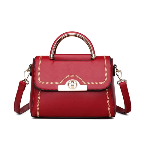 Damen Mode PU Leder Kleine Quadratische Tasche Mit Metallgriff Gold Weizen Stickerei Drehverschluss Schulter Umhängetasche Handtasche
