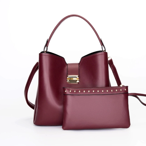 Bolso De Hombro Tipo Cubo De Cuero PU Para Mujer Y Estuche Con Cremallera Bolso De Mano Cruzado De Color Sólido Con Cierre Dorado