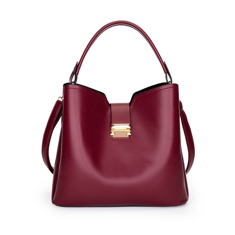 Bolso De Hombro Tipo Cubo De Cuero PU Para Mujer Y Estuche Con Cremallera Bolso De Mano Cruzado De Color Sólido Con Cierre Dorado