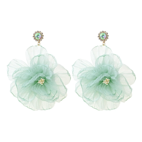 Orecchini Pendenti A Fiore Grande In Organza Con Strass Lega Stile Francese Elegante Gioielli Per Donne