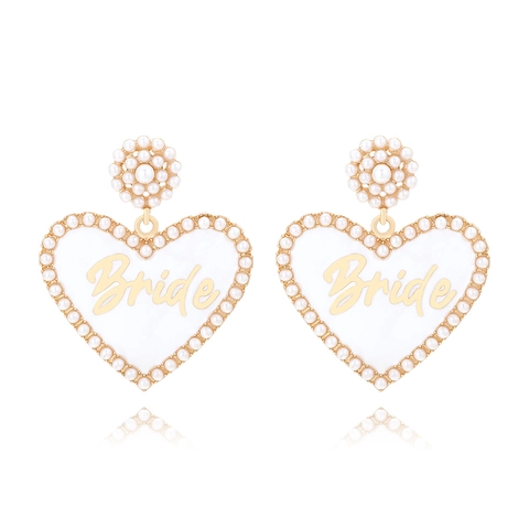 Orecchini Pendenti A Cuore Lega Perla Artificial Sintetica Lettera Bride Per Matrimonio Addio Al Nubilato Elegante Moda Donna