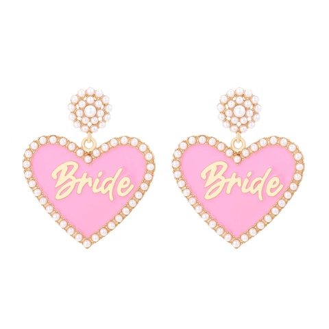 Orecchini Pendenti A Cuore Lega Perla Artificial Sintetica Lettera Bride Per Matrimonio Addio Al Nubilato Elegante Moda Donna
