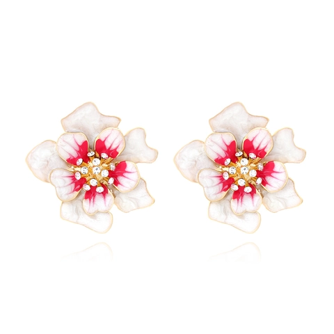 Blumen Ohrstecker Emaille Legierung Strass Floral Doppelschicht Mode Schmuck Accessoires Für Frauen Elegantes Blütenblatt Design