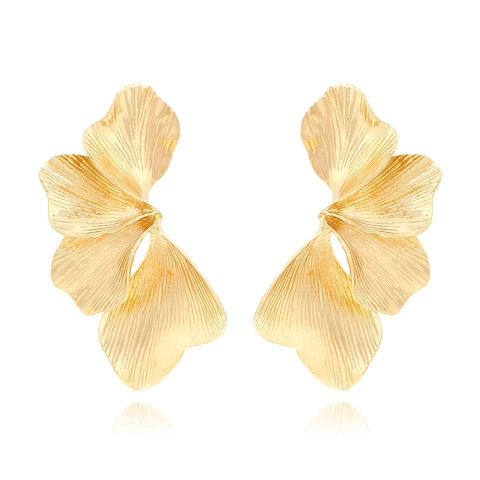 Vintage Ginkgo Leaf Stud Earrings Large Textured Alloy Floral Petal With Stainless Steel Earring Post For Women