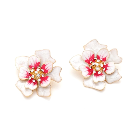 Blumen Ohrstecker Emaille Legierung Strass Floral Doppelschicht Mode Schmuck Accessoires Für Frauen Elegantes Blütenblatt Design