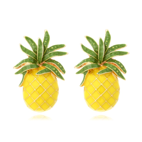 Pendientes De Botón De Piña Esmalte Aleación De Zinc Fruta Tropical Vacaciones De Verano Joyas De Moda Para Mujeres