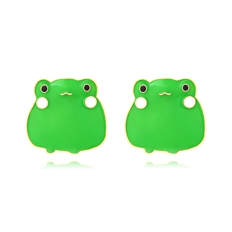 Süße Frosch Ohrstecker Emaille Tier Design Grün Zinklegierung Schmuck Für Frauen Lustiger Cartoon Stil
