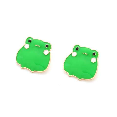 Süße Frosch Ohrstecker Emaille Tier Design Grün Zinklegierung Schmuck Für Frauen Lustiger Cartoon Stil